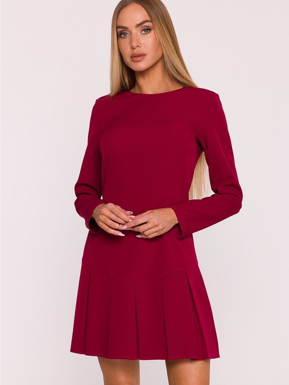 Chic Cobalt Long-Sleeve Mini Dress with Flared Hem - Picture 4 of 4